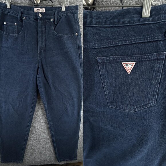 VTG Guess Jeans Women Dark Wash Blue Denim 10115-F Cotton Size 4 ACTL 33X31 - Picture 1 of 16